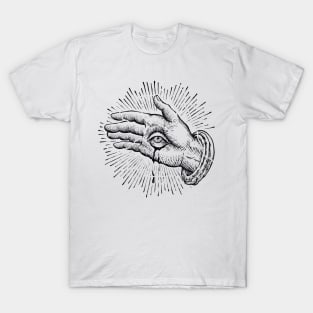 japanese style blackworkers hand eyes T-Shirt